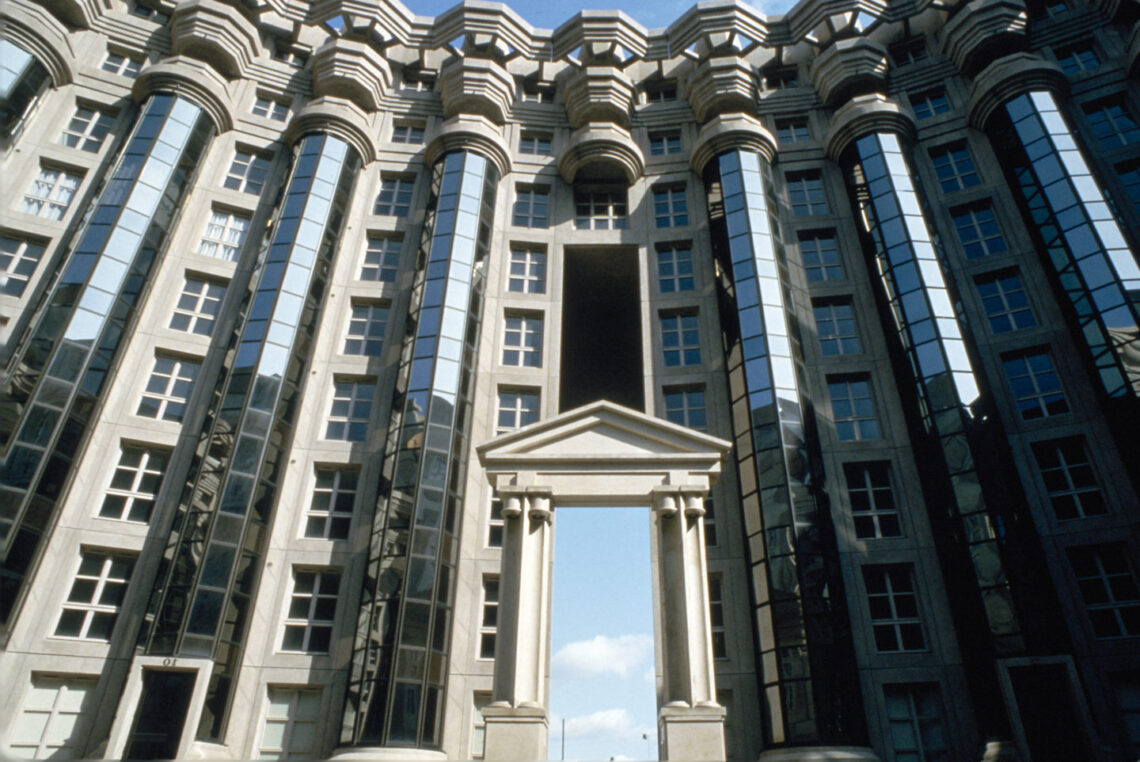 Iconic postmodern residential architecture: les espaces d’abraxas, paris, france - designed by ricardo bofill - access detail