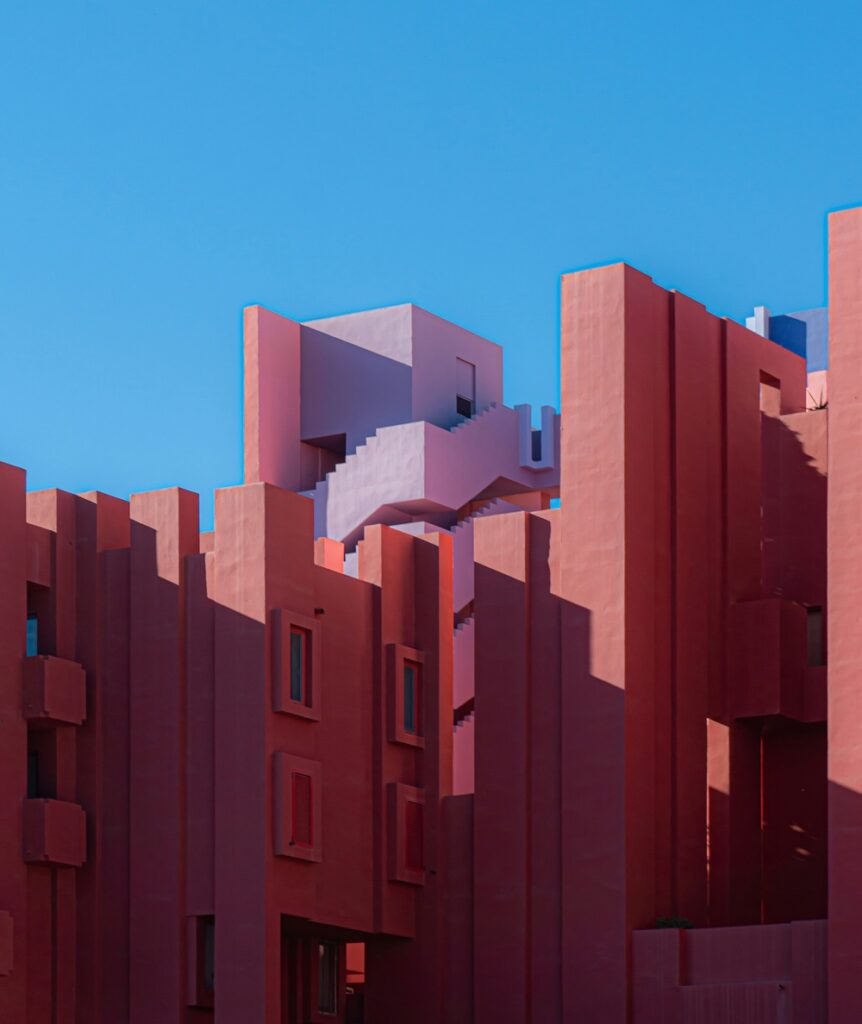 Monumental futuristic social housing architecture la muralla roja calpe spain designed by ricardo bofill completed in 1973 © johannes mandle 2