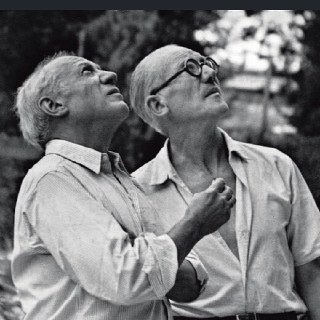 The photo of pablo picasso and le corbusier at the site of unité d'habitation in marseille captures a significant moment between two titans of 20th-century art and architecture. Le corbusier, a pioneering modernist architect, designed the unité d'habitation as a groundbreaking residential complex that embodied his ideas of functional living spaces and urban planning. Completed in 1952, this structure aimed to provide a self-contained community with shops, a school, and recreational facilities, all within a single building. Pablo picasso, a master of modern art known for his innovative and influential works, likely visited the site to observe le corbusier's radical approach to housing and urbanism. The photo serves as a testament to the collaborative spirit and shared visionary ideals of two creative geniuses. © flc adagp