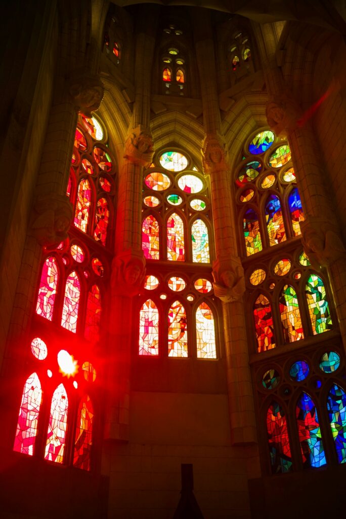 Antoni gaudi: sagrada familia colored glass windows © mitya ivanov