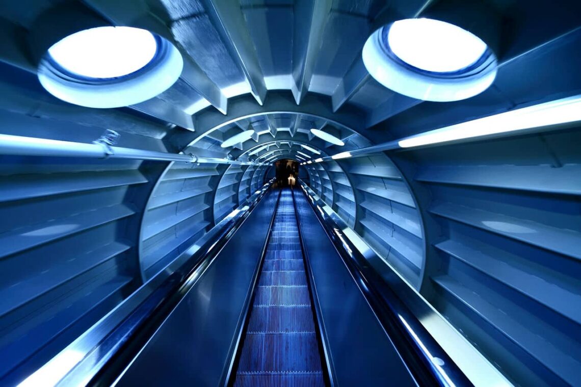 Architectural landmark: atomium escalator connecting the spheres © harald hoyer