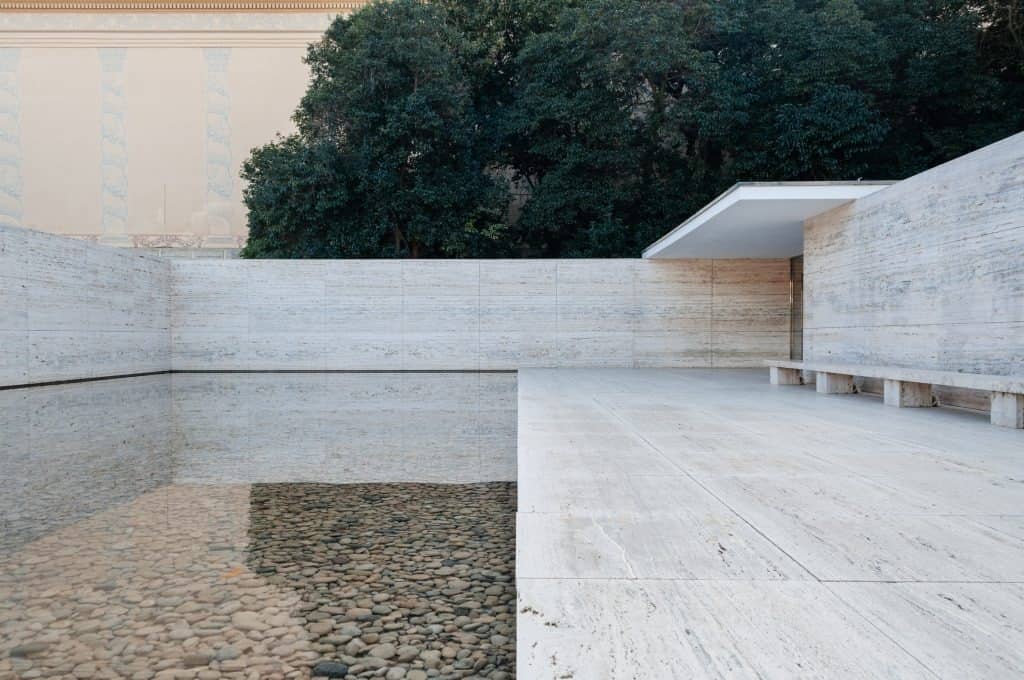 Architectural landmark: barcelona pavilion, travertine marble pieces © juan sandiego