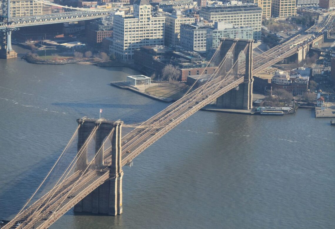 Architectural landmark: brooklyn bridge one world trade center skypod view © rickmouser