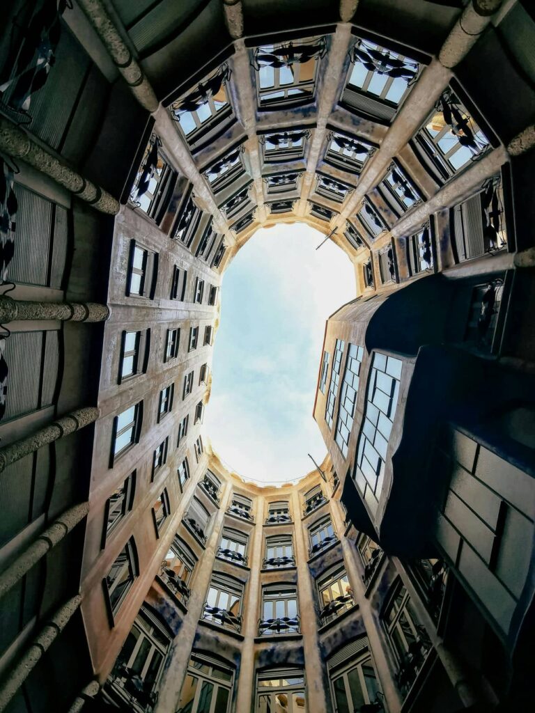 Architectural landmark: casa milà, low angle shot of inner courtyard © mehmet turgut kirkgoz