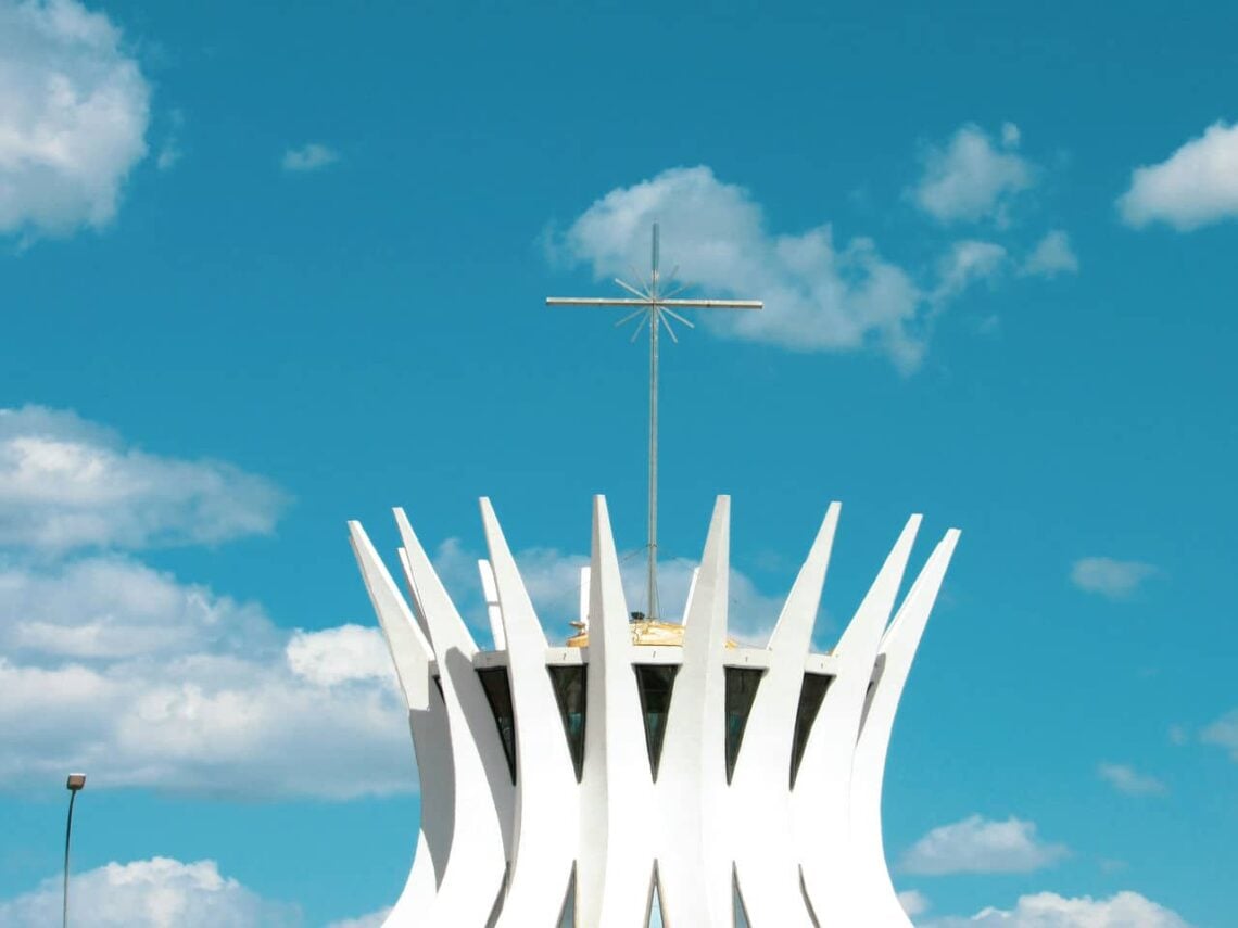 Architectural landmark: cathedral of brasília, closeup exterior top © ramon buçard