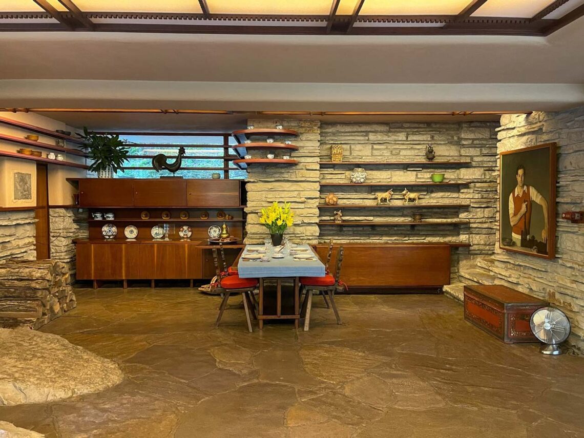 Architectural landmark: fallingwater dining © wally and duke / the not so innocents abroad