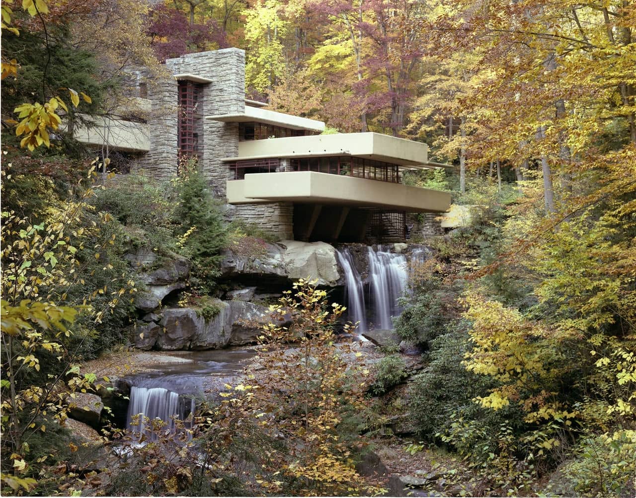 Architectural landmark: fallingwater façade © robert p ruschak, courtesy of the western pennsylvania conservancy