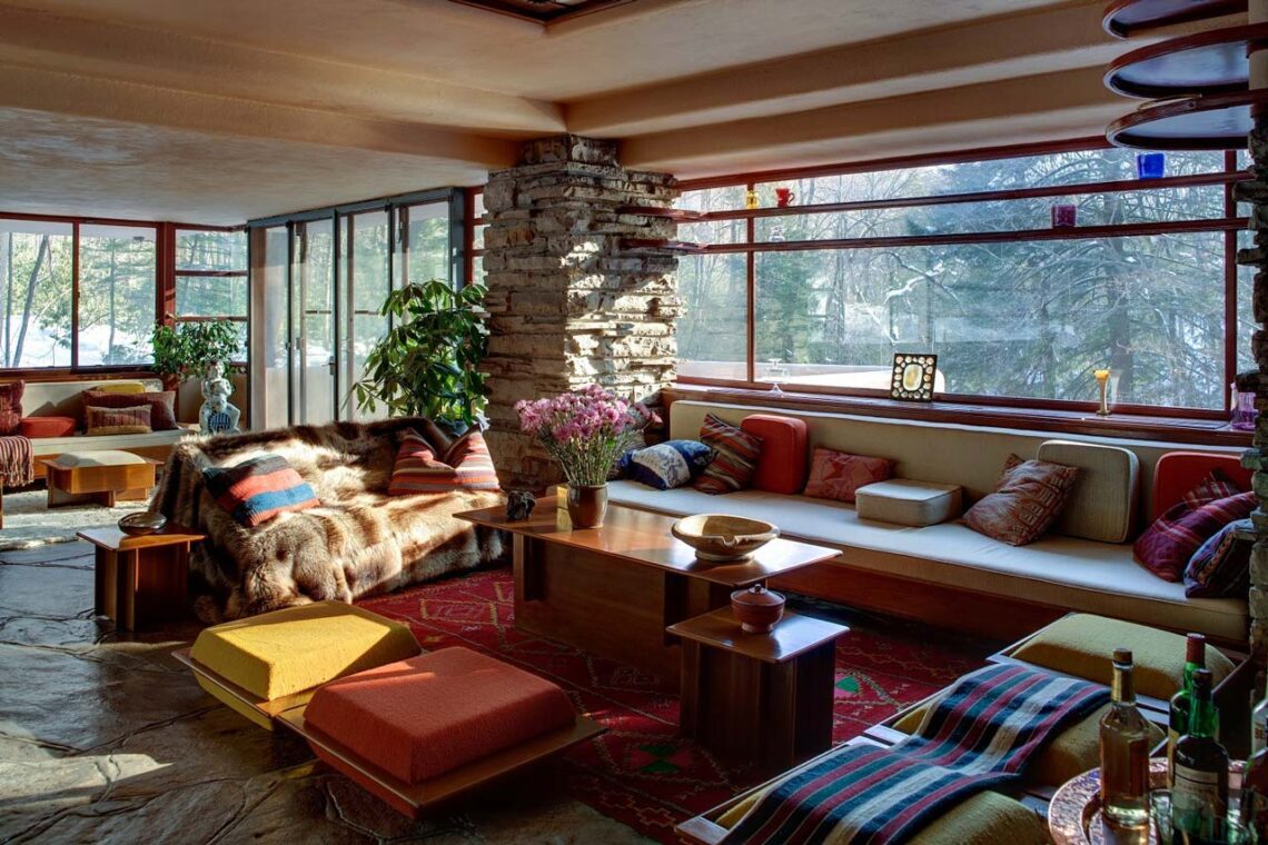 Architectural landmark: fallingwater living room © western pennsylvania conservancy