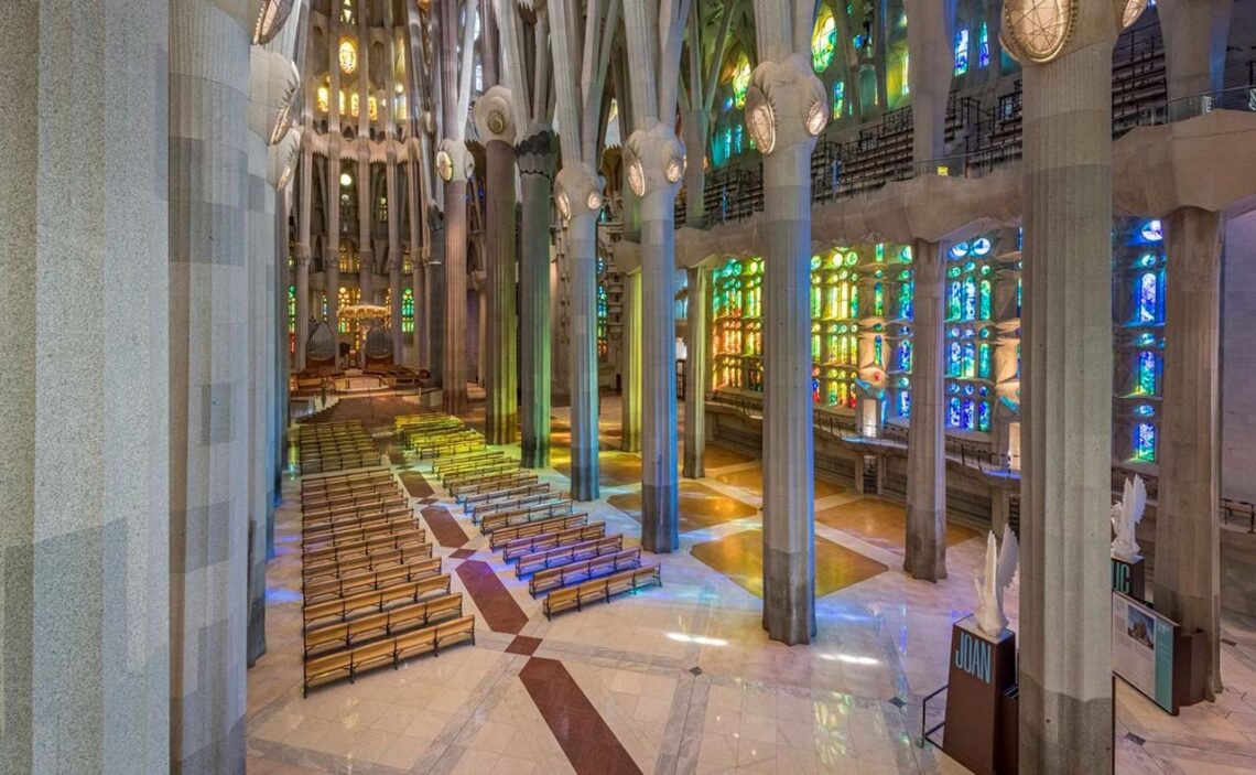 Architectural landmark: sagrada familia stained glass windows © joan vila-grau