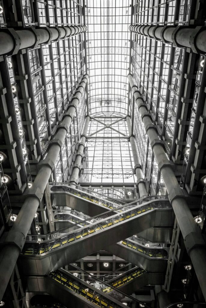 Architectural landmark: lloyd’s building, looking up at the atrium inside © colin