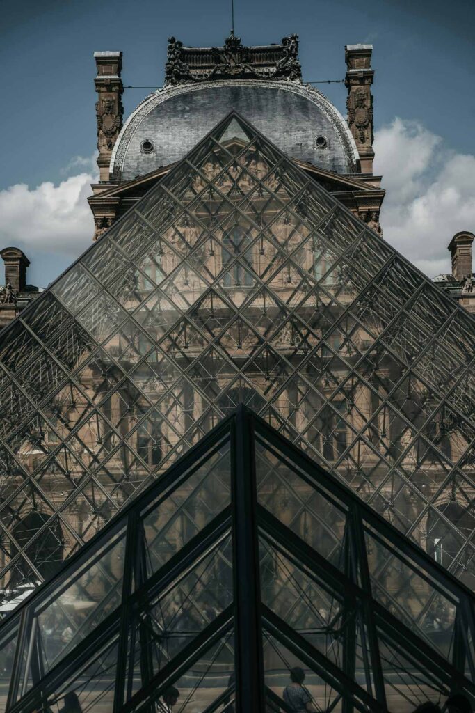 Architectural landmark: louvre pyramid, exterior closeup © andras stefuca