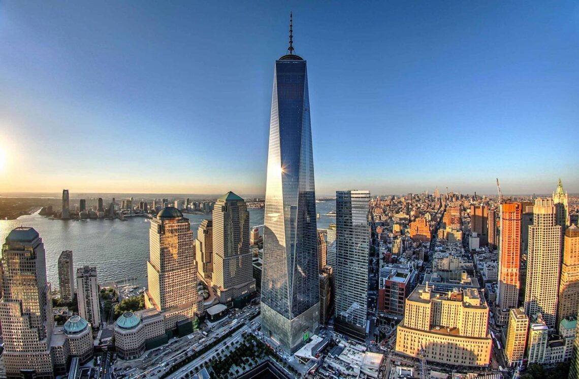 Architectural landmark: one world trade center aerial view