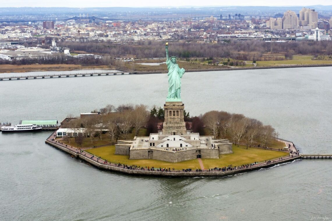 Architectural landmark: statue of liberty liberty island aerial © don ramey logan
