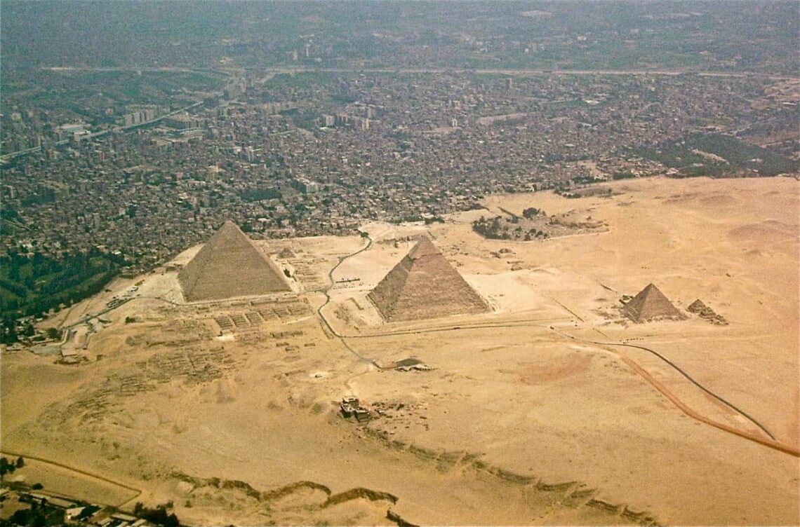 Architectural landmark: the great pyramid of giza, aerial view © robster