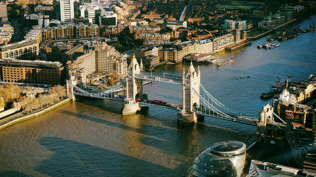Architectural landmark: tower bridge aerial shot © mike bird