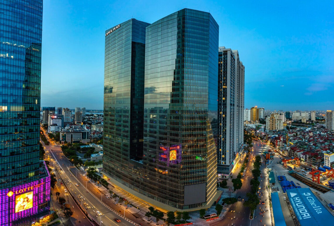Atkins: capital place, hanoi, vietnam - a 37-floor office building, leed gold-certified, inspired by the image of a dancing dragon in vietnamese culture, opened in 2020.