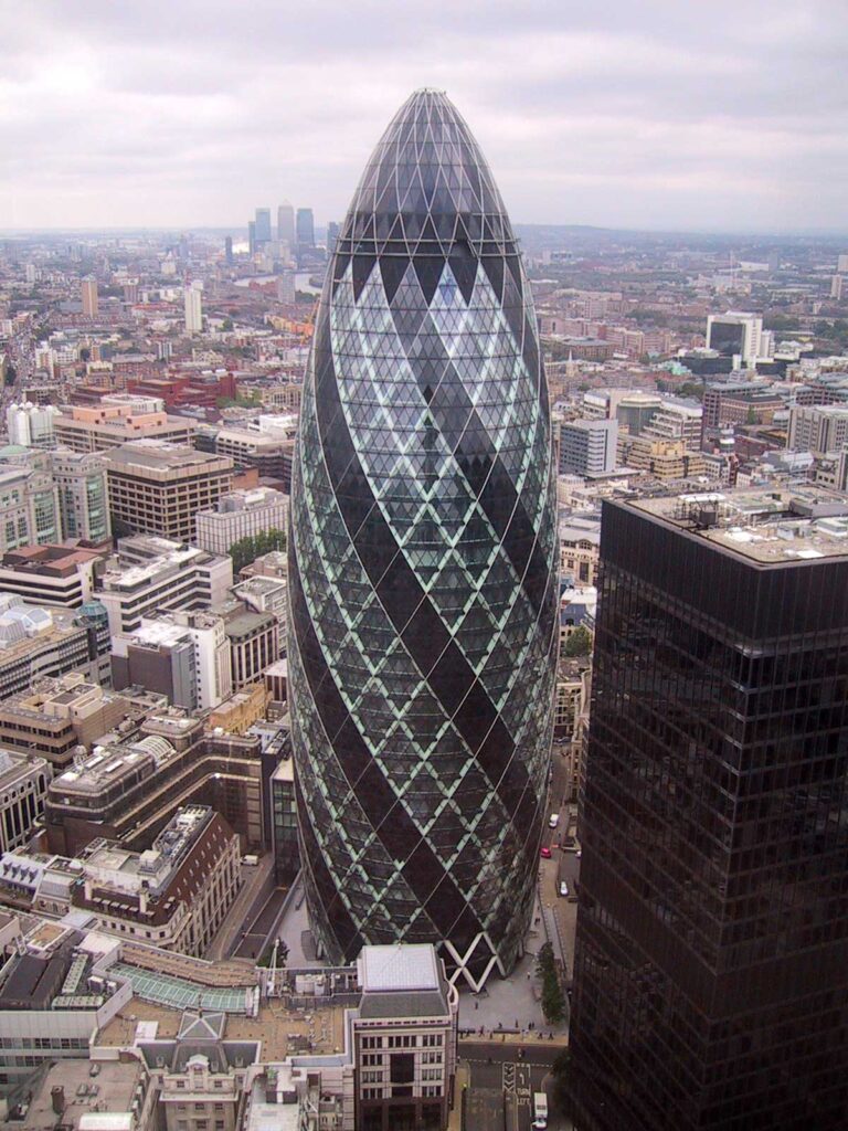 Foster+partners: the gherkin aerial view showing complete structure