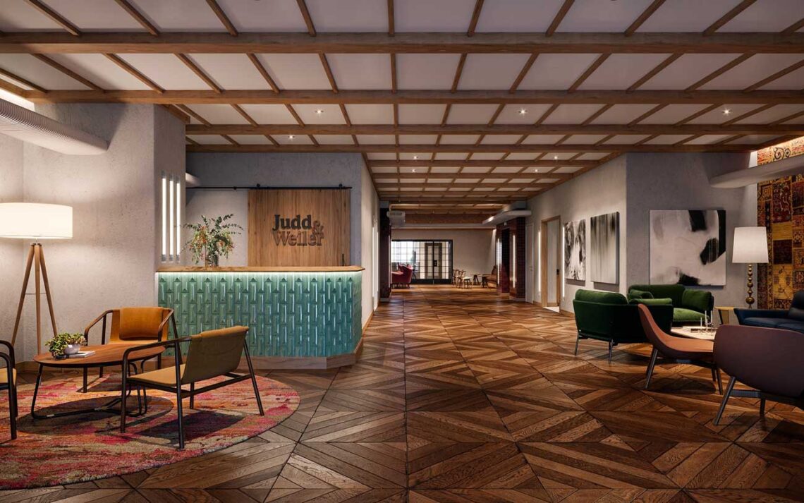 Ktgy architecture & planning: eckington yards judd and weiler entrance lobby