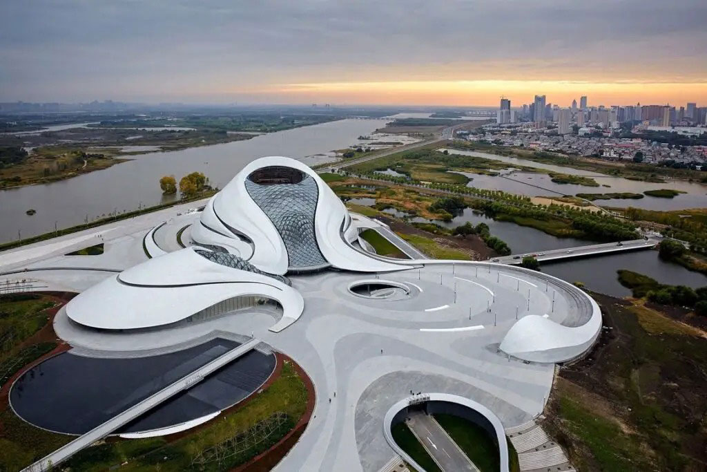 Mad architects: harbin opera house theater aerial view