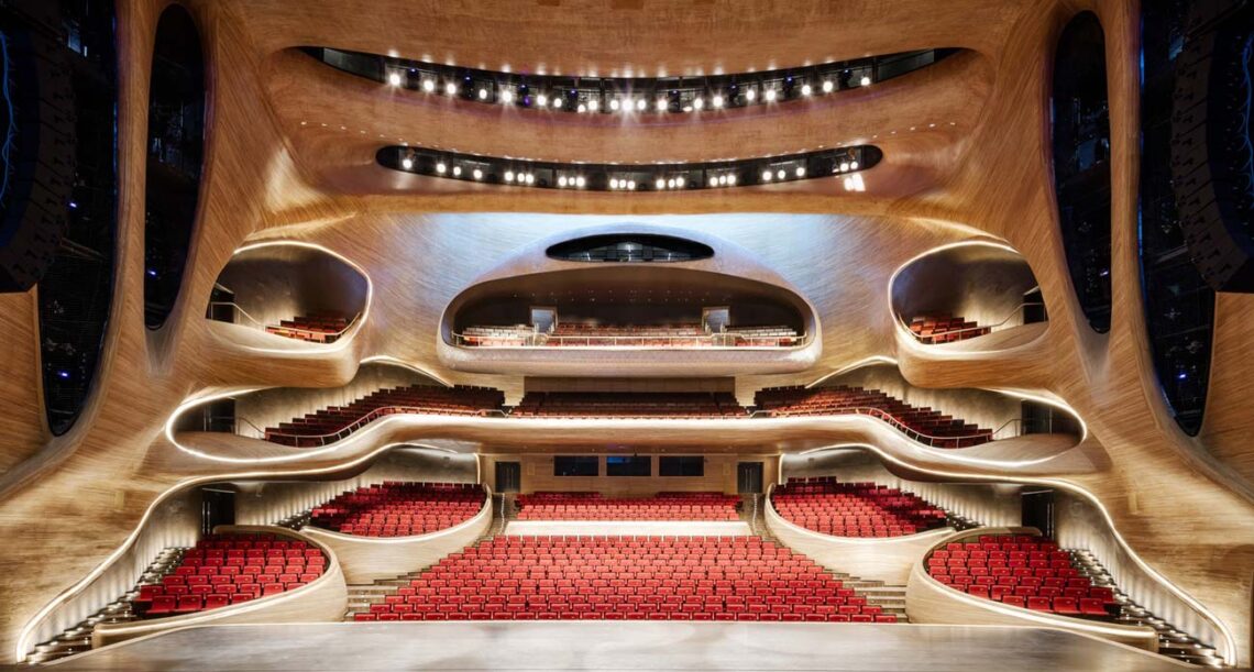 Mad architects: harbin opera house theater with wood shell interior
