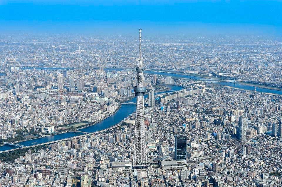 Nikken sekkei: tokyo skytree aerial view worlds tallest tower at 634 meters or 2080 feet