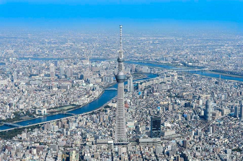 Nikken sekkei: tokyo skytree aerial view worlds tallest tower at 634 meters or 2080 feet