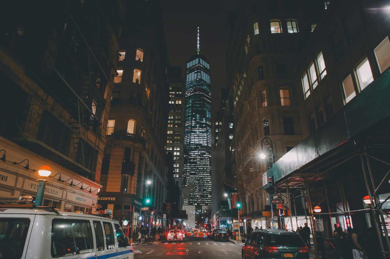One world trade center night street view © tim trad