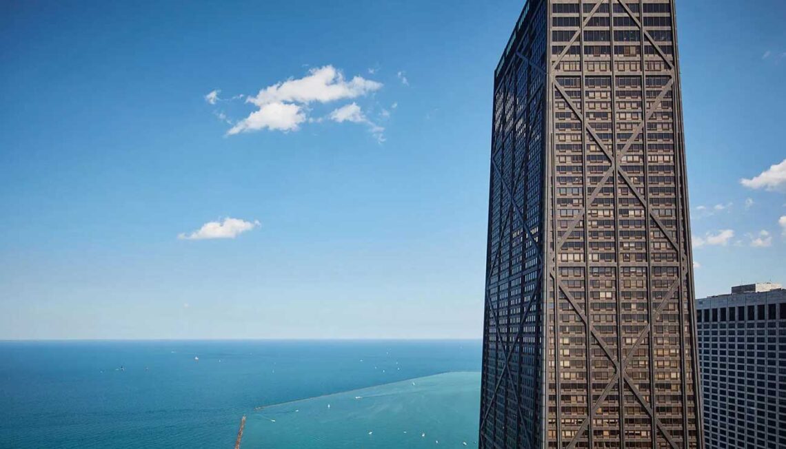 Skidmore, owings & merrill: john hancock center, chicago, usa - iconic skyscraper, completed in 1969, featuring distinctive x-bracing design, standing at 1,128 ft. © dave burk