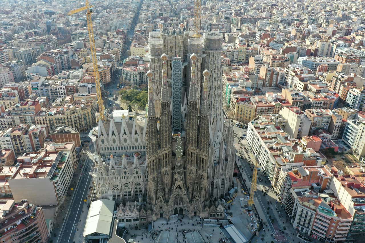Sagrada familia aerial view of the nativity façade © he wei