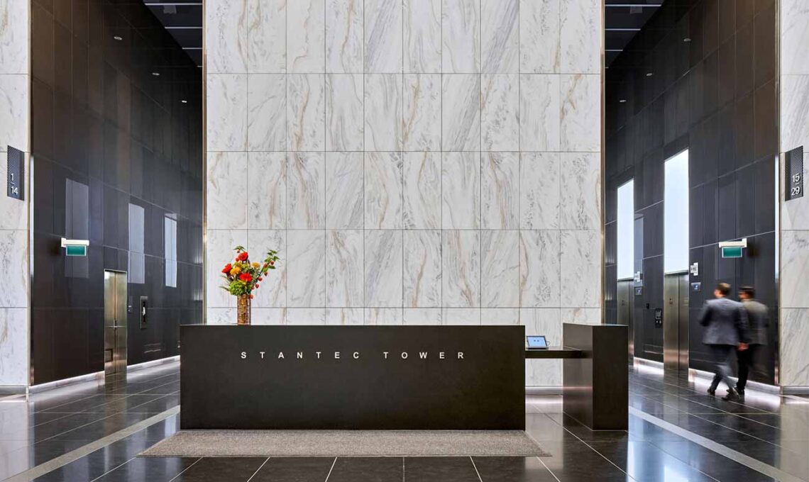 Stantec inc: stantec tower entrance lobby © christophe benard