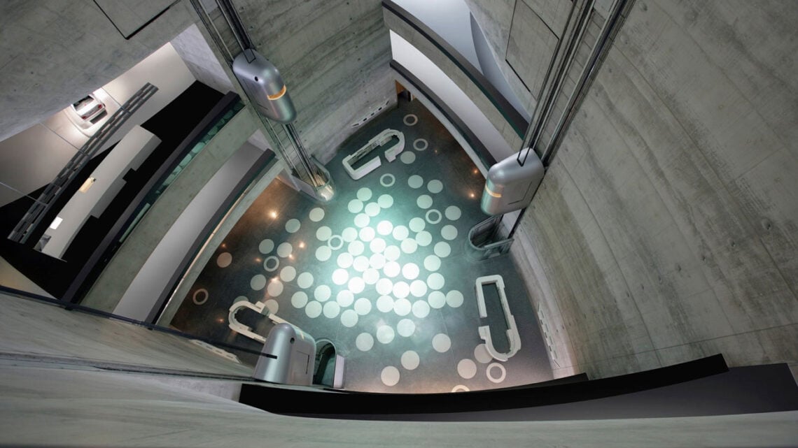 Unstudio: mercedes-benz museum interesting elevator pods
