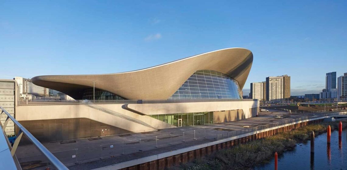 Zaha hadid architects: london aquatics centre exterior concept inspired by water in motion © hufton + crow