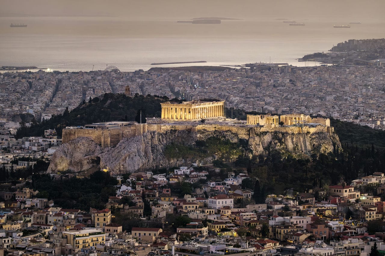 Architectural landmark: acropolis of athens dusk © stymphal
