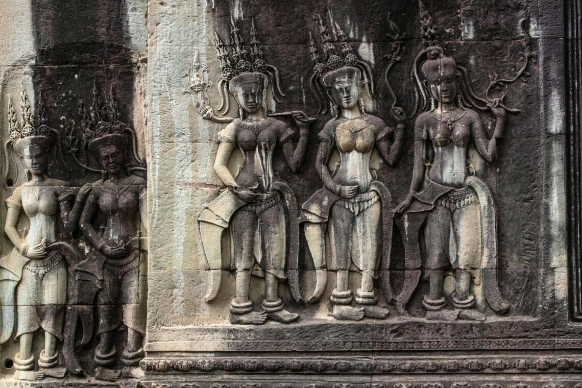 Architectural landmark: angkor wat apsara carvings © alex borghi
