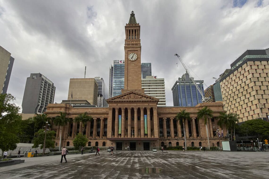 Architectural landmark: brisbane city hall façade © laurence griffiths