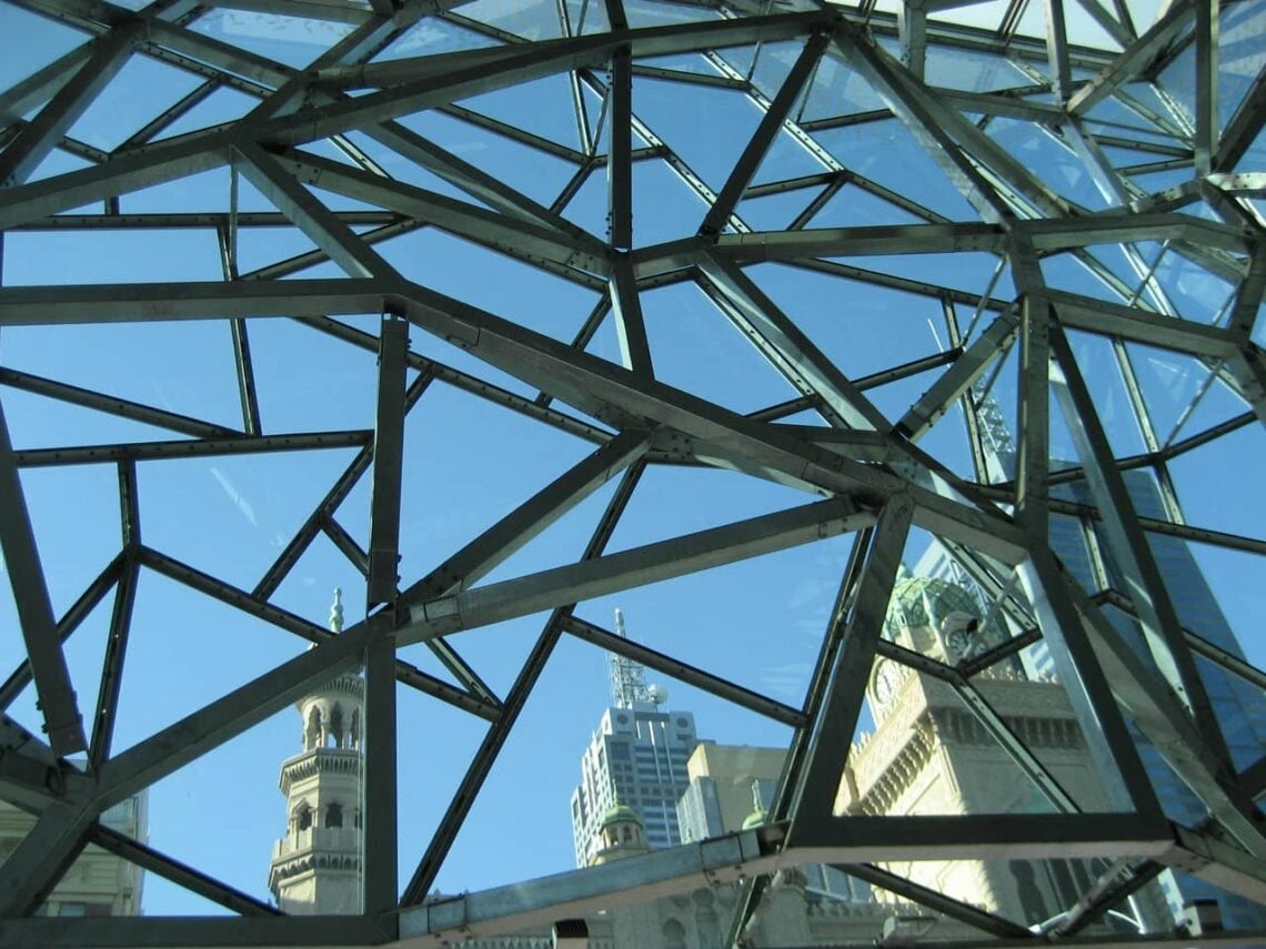 Architectural landmark: federation square closeup of glass walls inside © kimberley oz
