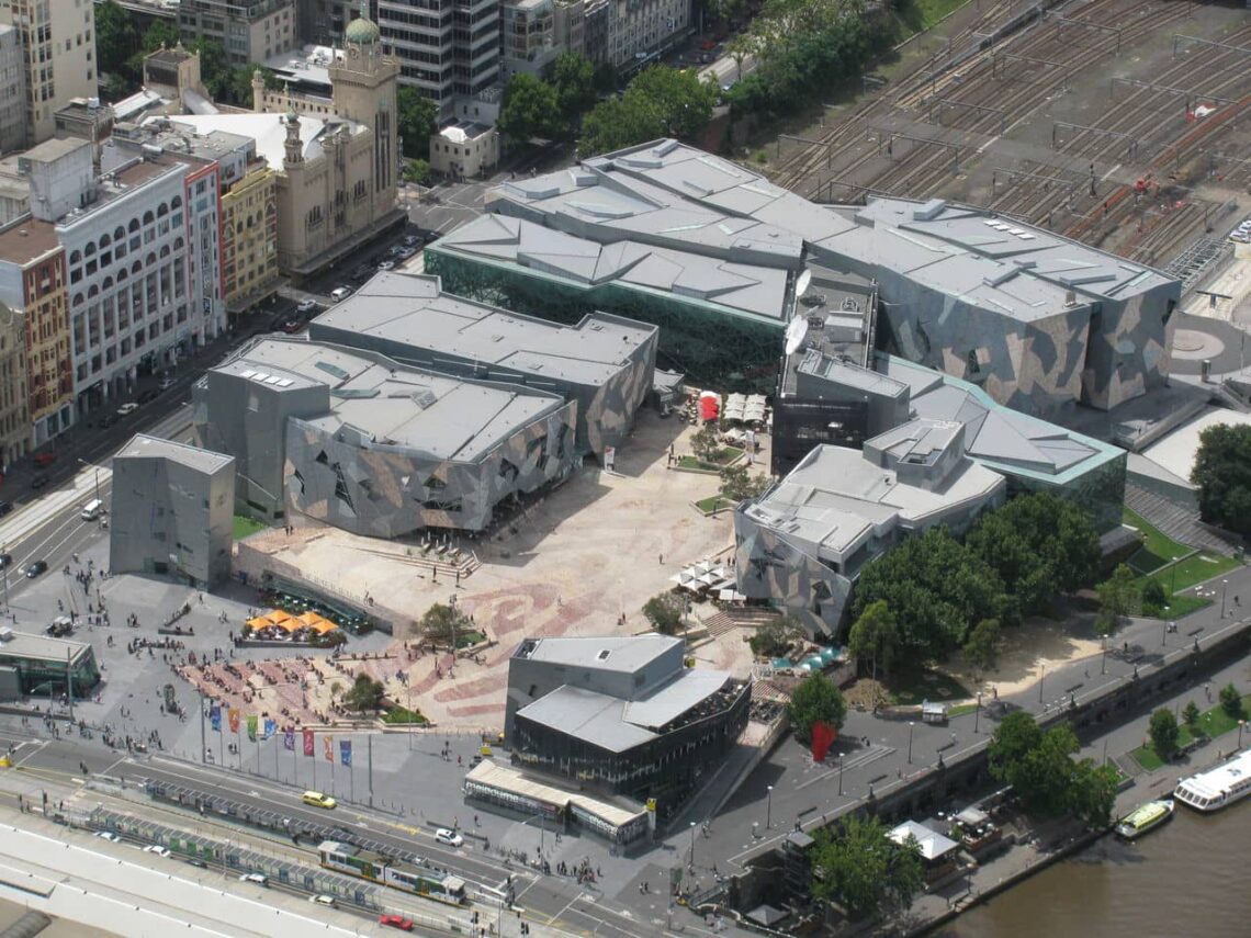 Architectural landmark: federation square taken from the observation deck of the eureka tower © holiday point