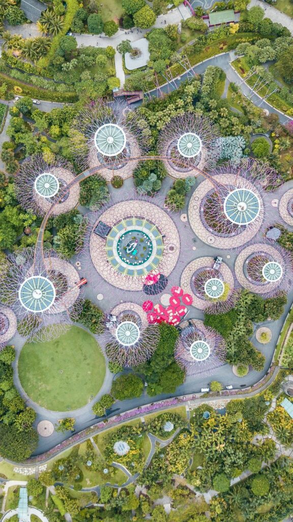 Architectural landmark: gardens by the bay supertree grove top view © fahrul azmi