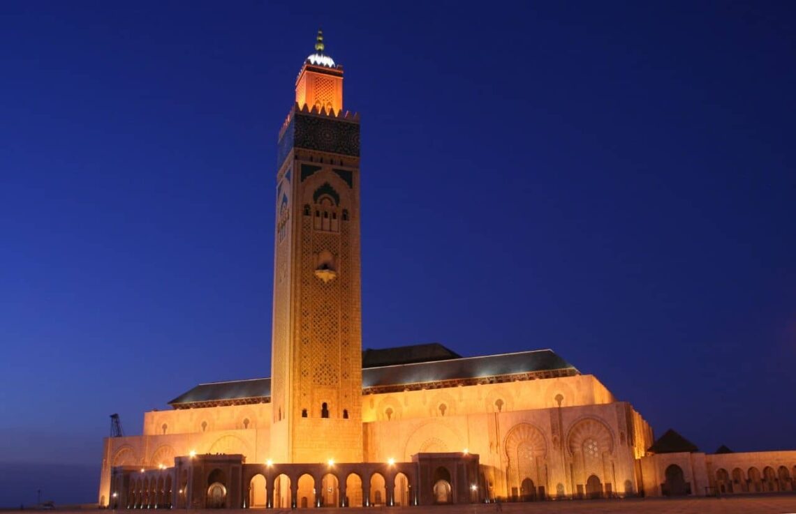 Architectural landmark: hassan ii mosque at night © abu emin
