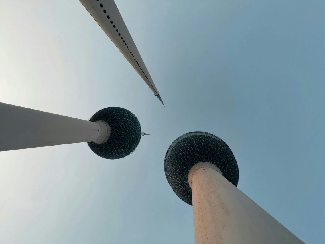 Architectural landmark: kuwait towers look up view © anwar hakim