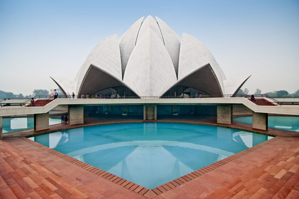 Architectural landmark: lotus temple pool © jim royal