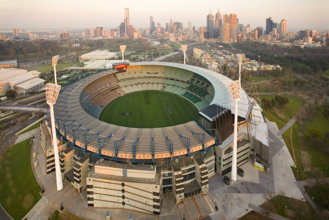Architectural landmark: melbourne cricket ground aerial view © mary booth