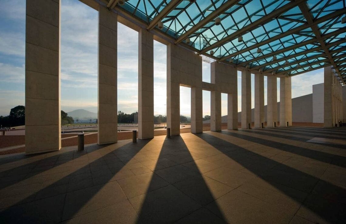 Architectural landmark: parliament house entrance © john gollings