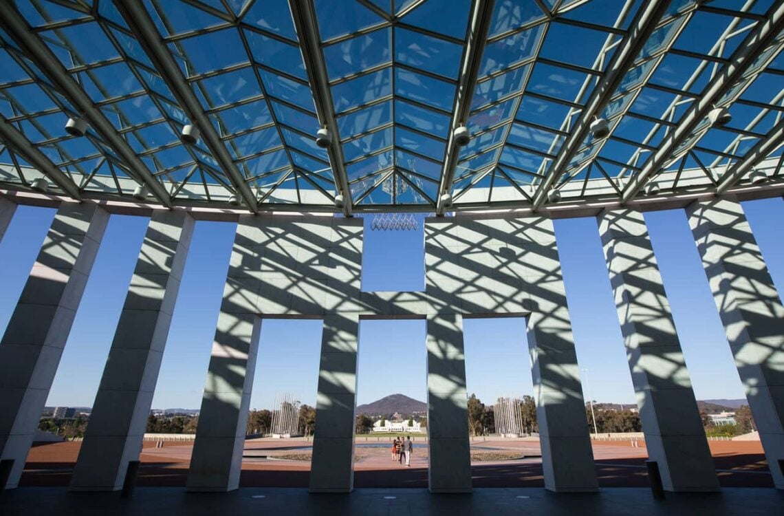 Architectural landmark: parliament house looking out © keith midson