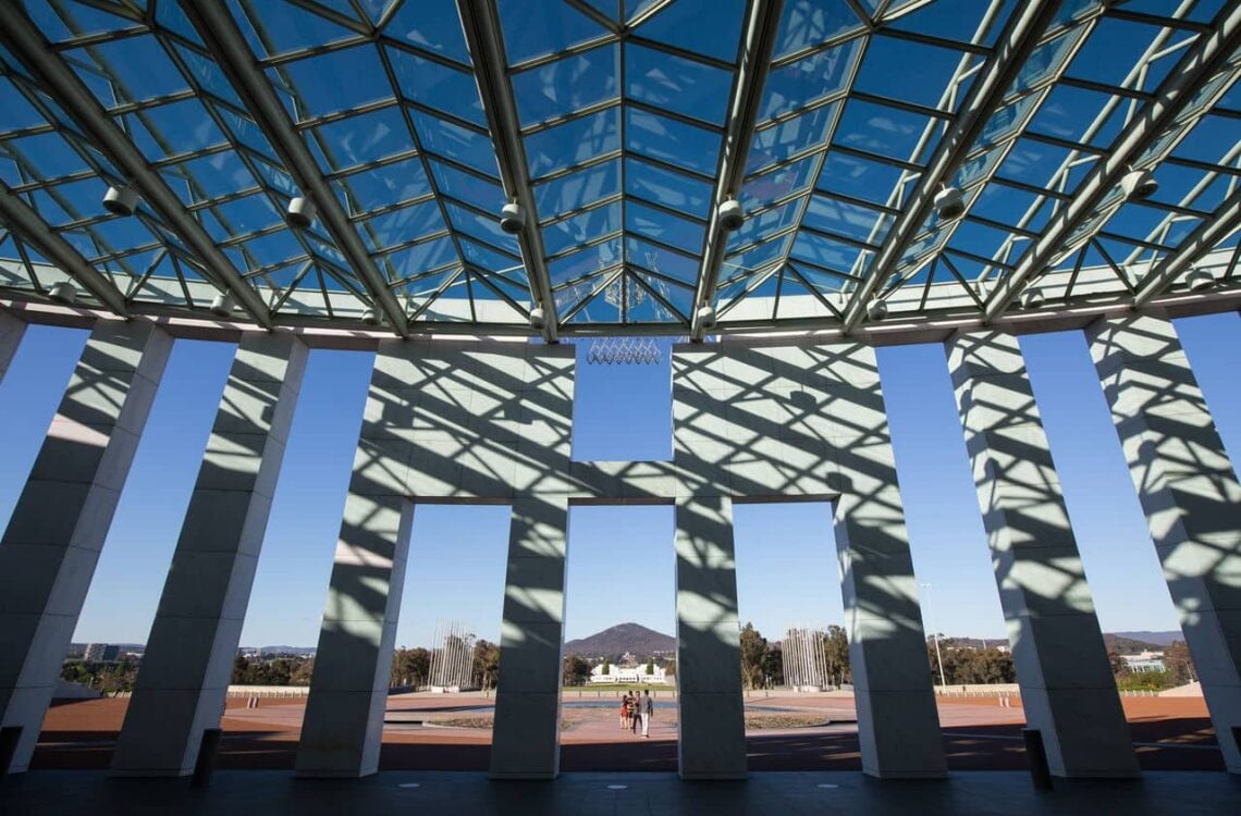 Architectural landmark: parliament house looking out © keith midson