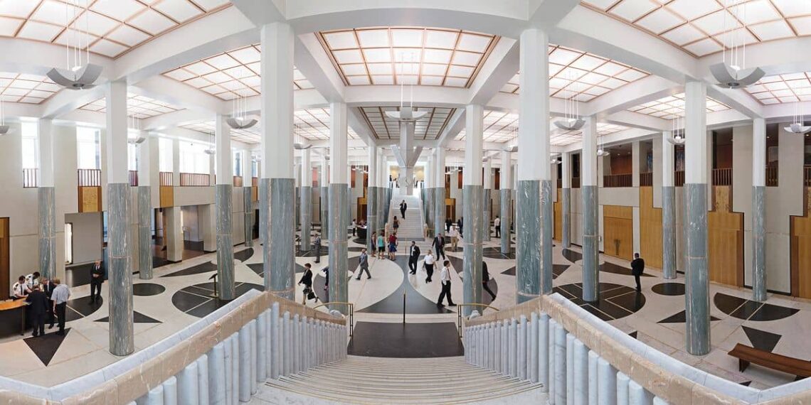 Architectural landmark: parliament house marble foyer © anne zahalka