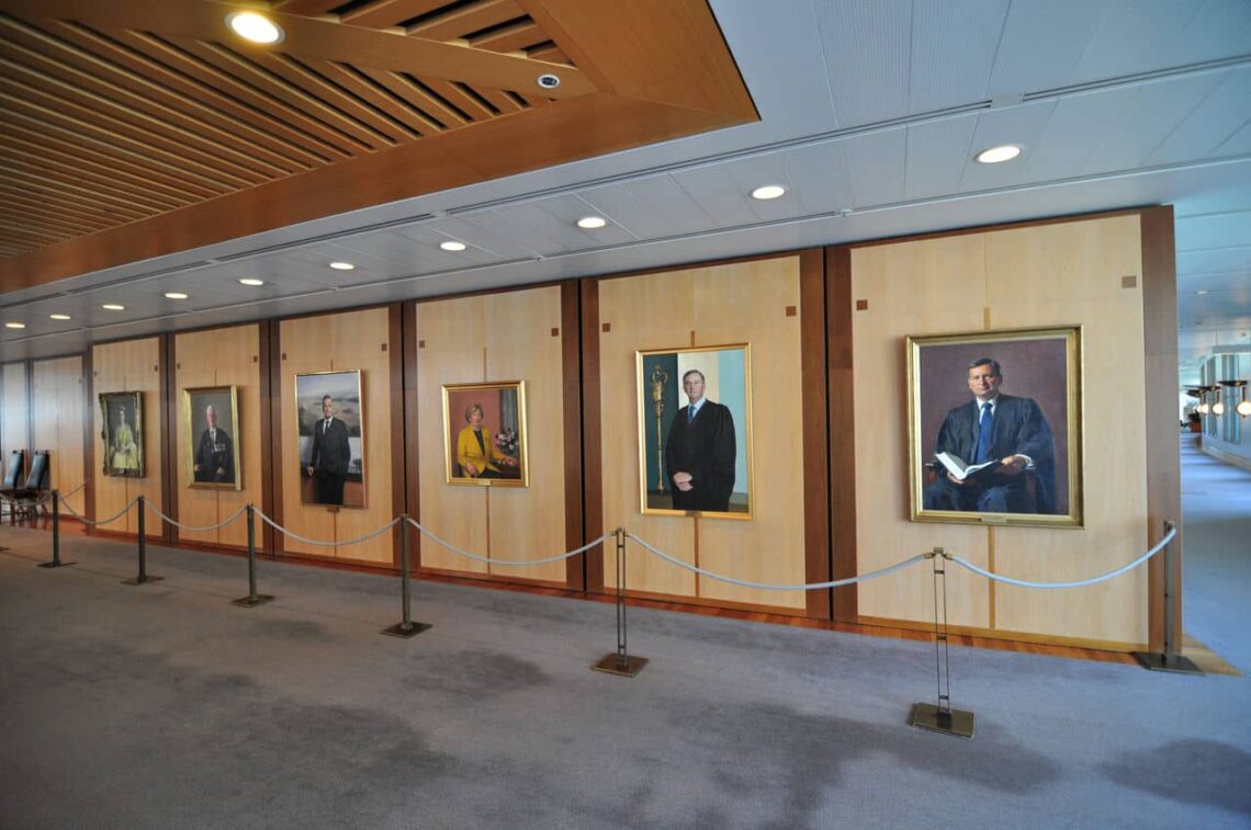 Architectural landmark: parliament house paintings of former australian prime ministers © oscar gruno