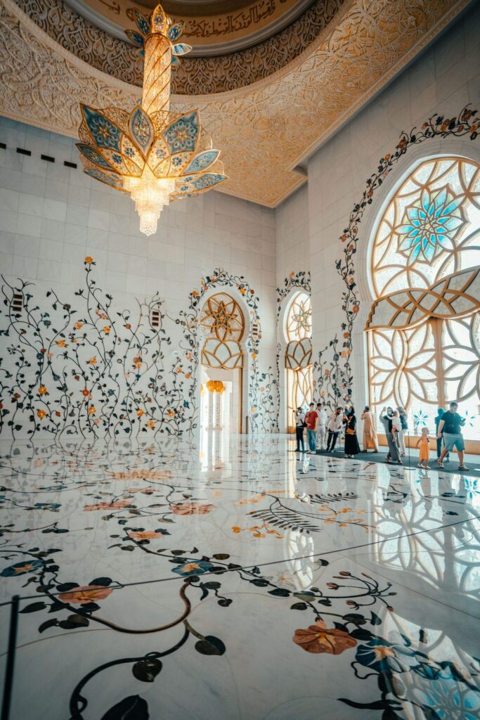 Architectural landmark: sheikh zayed grand mosque eastern foyer © raimond klavins