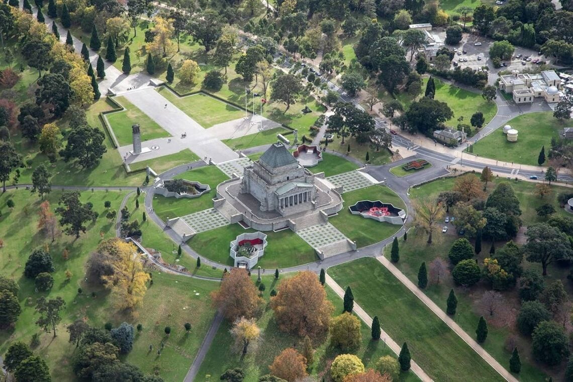 Architectural landmark: shrine of remembrance aerial view © ewan arnolda