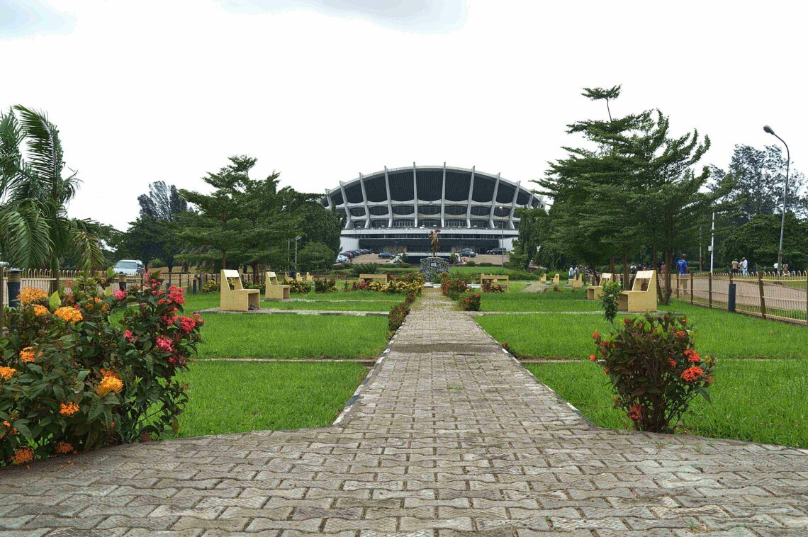Architectural landmark: national theater nigeria garden view © omoeko media
